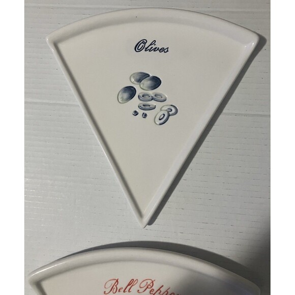 4 Pottery Barn Pizza Buono Stoneware Triangle Vegetable Pizza Slice Plates - Picture 12 of 16
